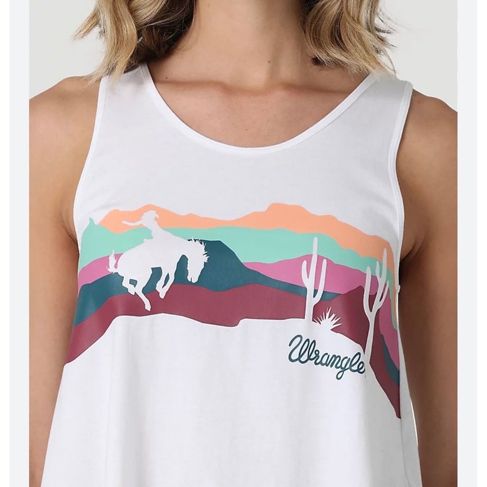 Wrangler Tank Top Womens Small White Retro Desert Graphic Sharkbite Hem New